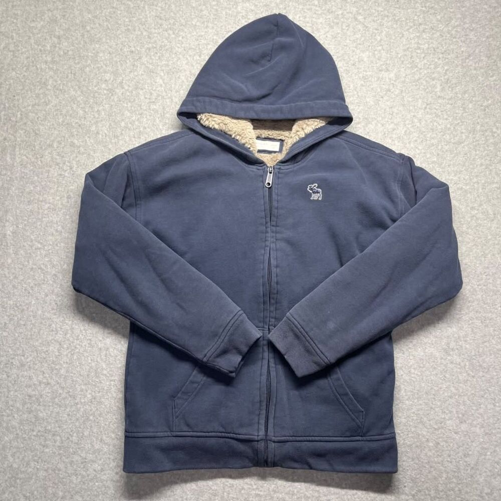 Abercrombie Kids Sherpa Lined Full Zip Hoodie Navy Blue 13/14 Fleece Relaxed Fit
